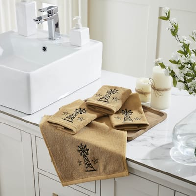 Black Windmill & Stars Tan Washcloth Set of 4 12x12