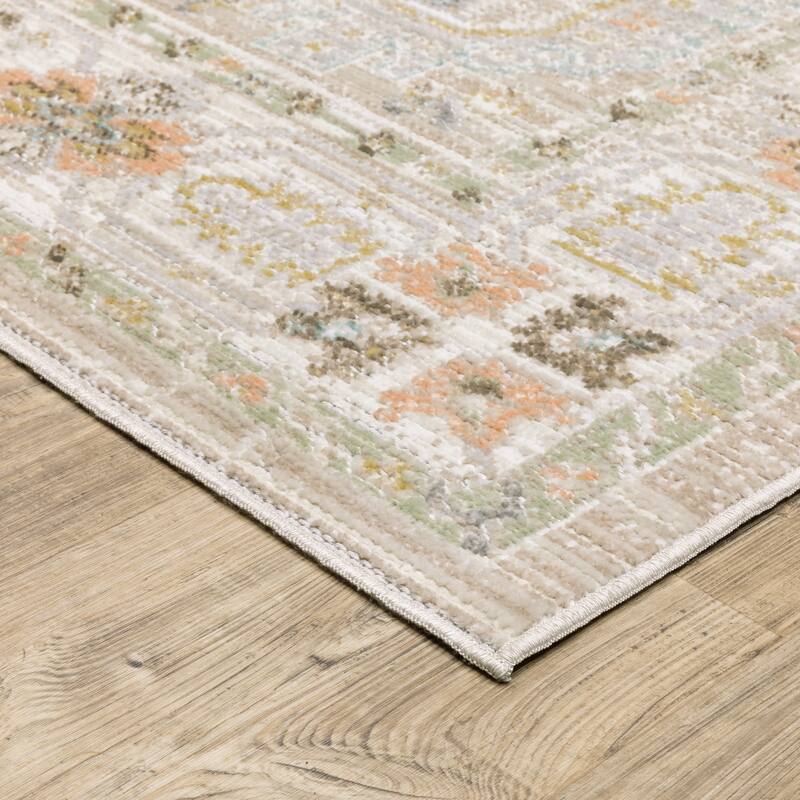 Calliope Textural Distressed Traditional Beige/ Blue Area Rug