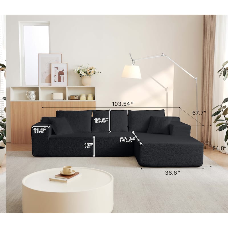Modular Sectional Sofa with L-Shape Chaise, Chenille Upholstered Cloud Sofa, Corner Deep Seat Sofa with 5 Throw Pillows - Black