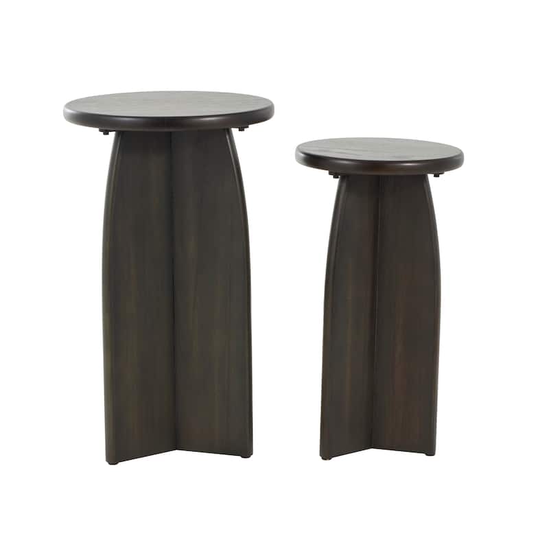 Black or Brown Wood Pedestal Accent Table (Set of 2)