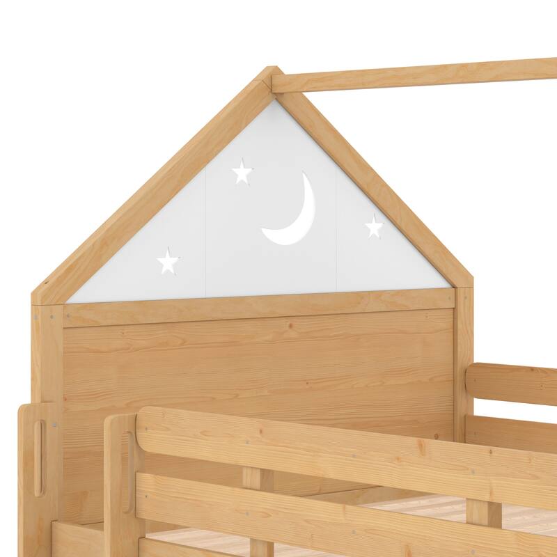 Twin Loft Bed with Slide, Bookshelf & House-Shaped Design for Kids