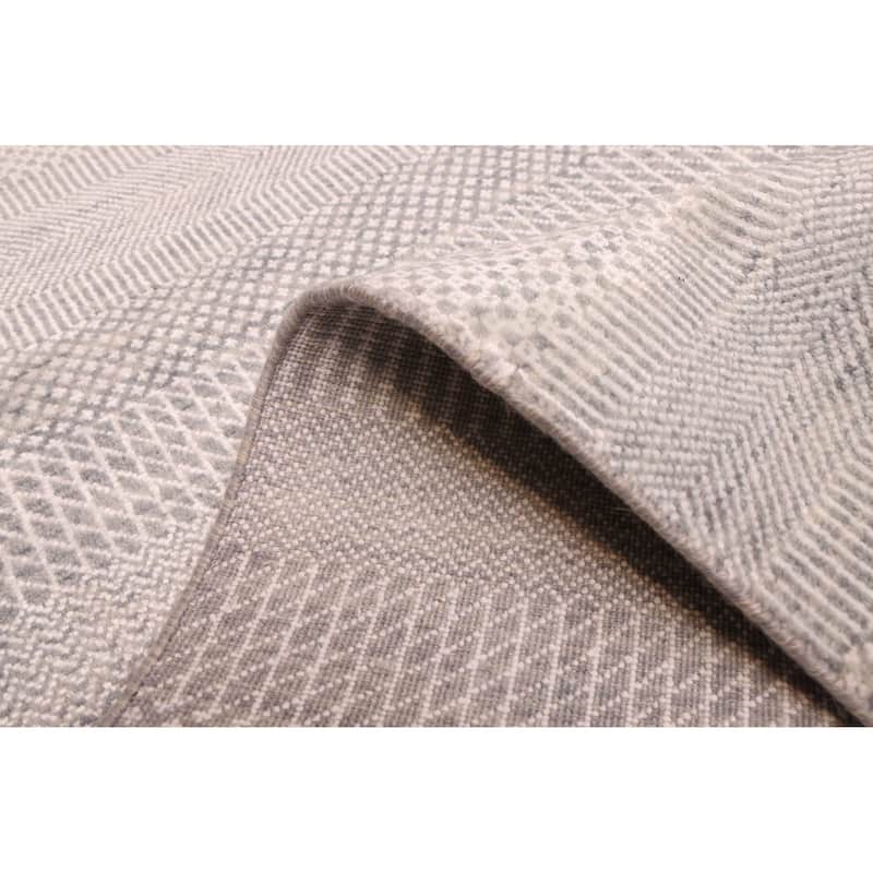 ECARPETGALLERY Hand-knotted Finest Silk Shadow Grey Silk, Wool Rug - 2'6 x 8'1