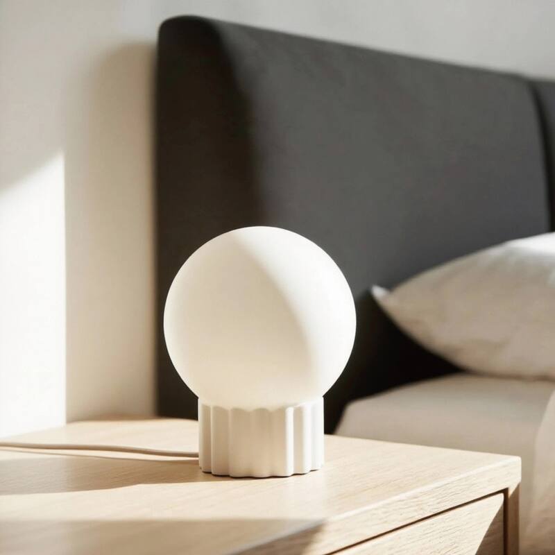 Modern 6.9" Opal Glass Globe Table Lamp with Fluted Resin Base, Dimmerable Rotary Switch, Accent Lighting (Bulb Not Included)