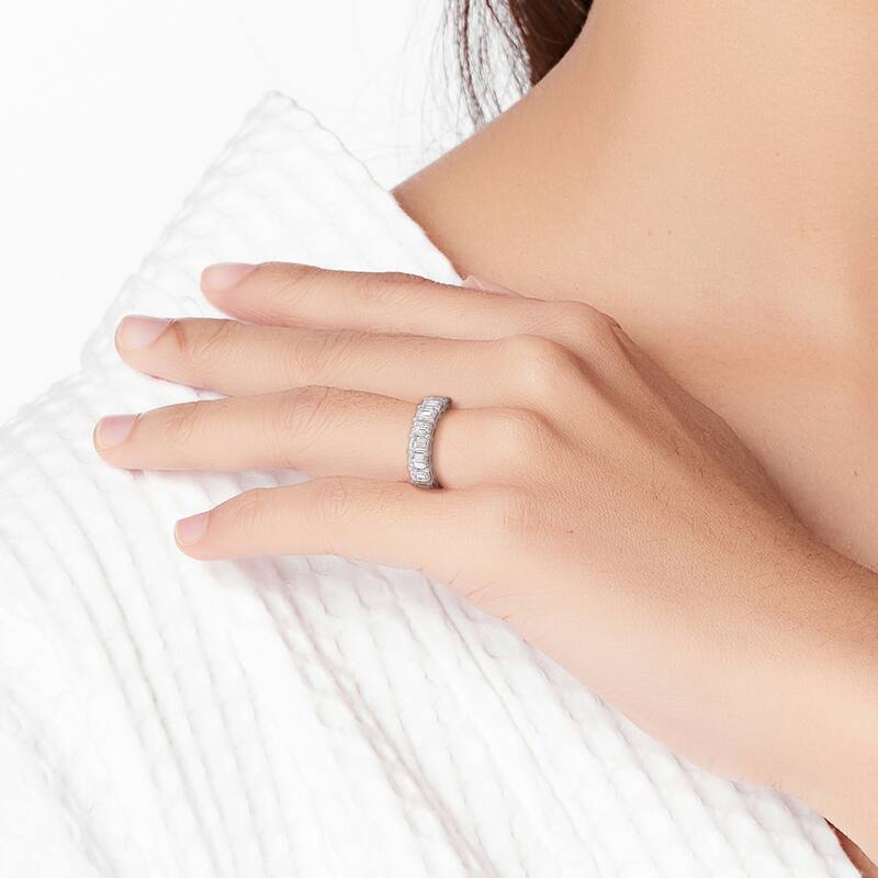 Miadora 8 1/2 - 9ct TDW Emerald-Cut Diamond Eternity Ring in 18k White Gold