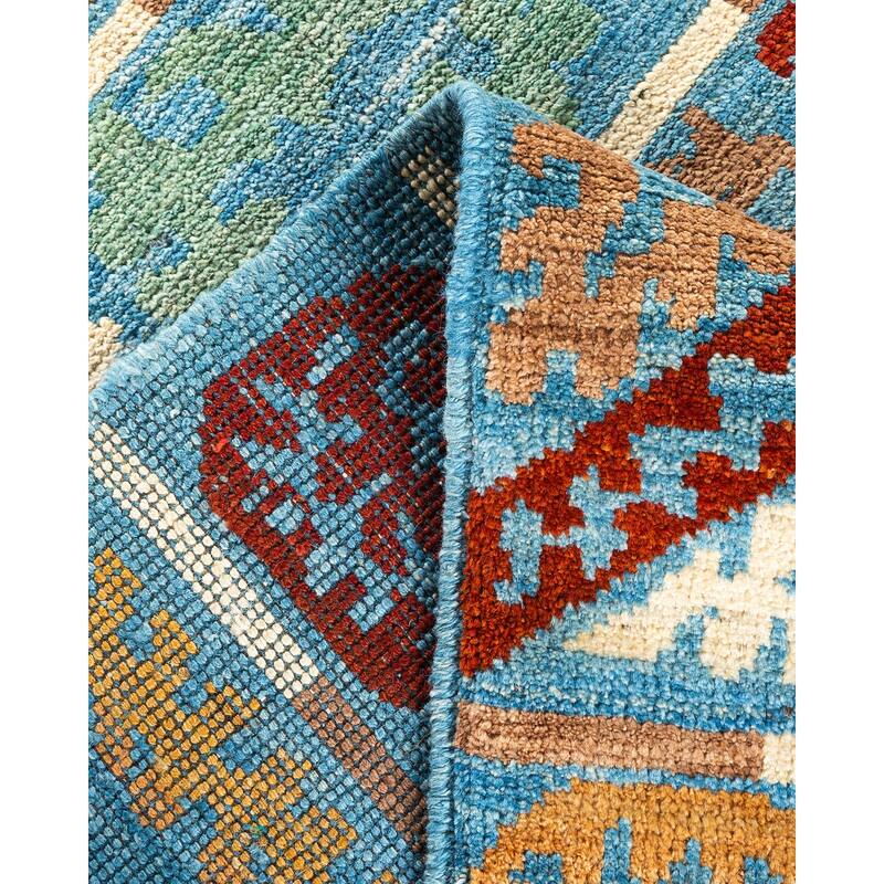 Overton Hand Knotted Wool Vintage Inspired Modern Contemporary Modern Light Blue Area Rug - 6' 3" x 8' 9"