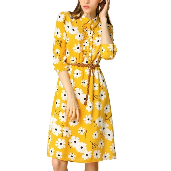 long sleeve yellow floral dress