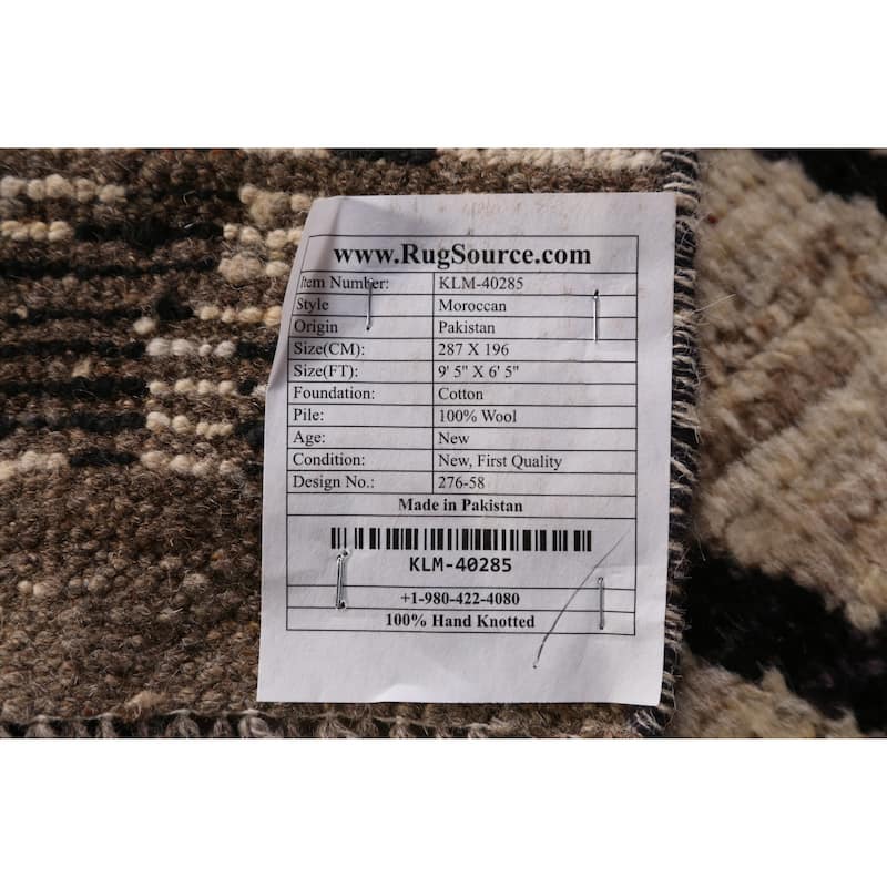 Geometric Moroccan Area Rug Handmade Beige Oriental Wool Carpet - 6'5" x 9'5"