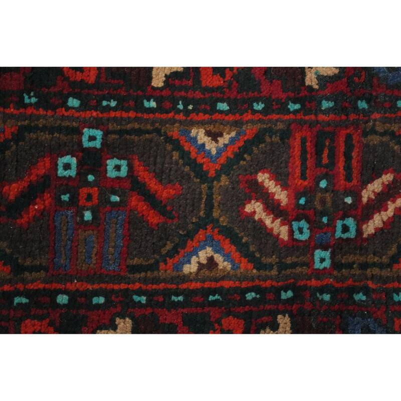 Hand Knotted Oriental 100% Wool Carpet Traditional Tribal Red Heriz Runner Rug - 11' 1'' X 3' 4''
