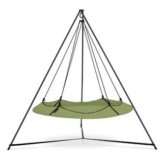 Hangout Pod Transportable Circular Family Hammock Bed with Stand, Sage Green & Black