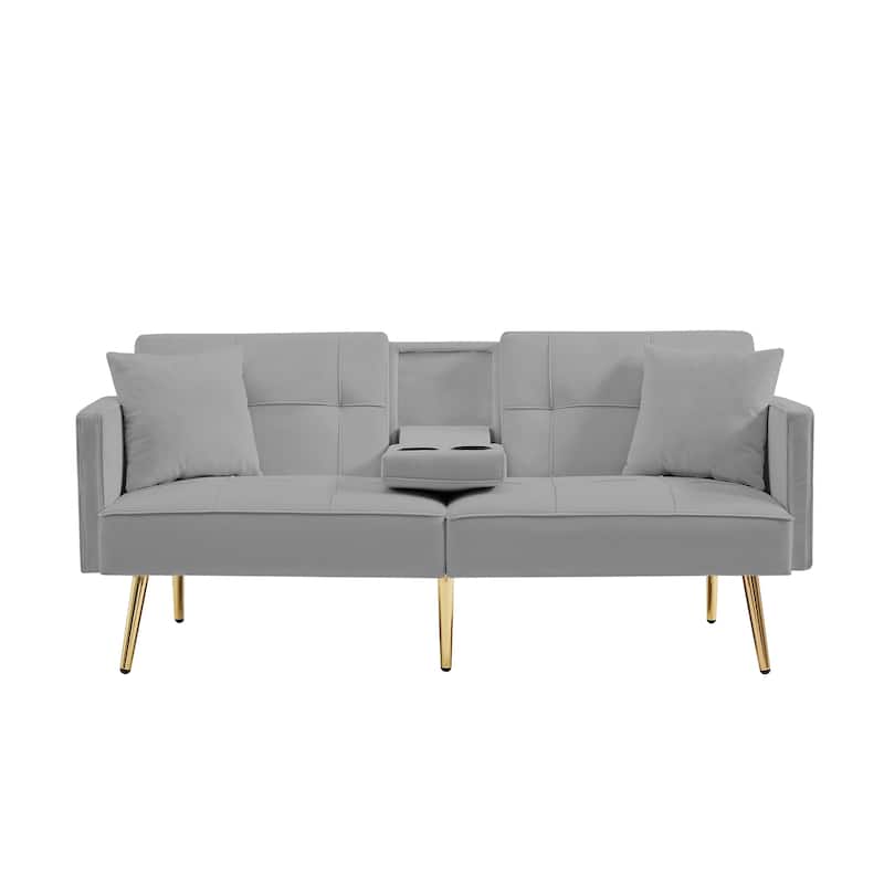 Velvet Futon Sofa Bed with Gold Metal Legs