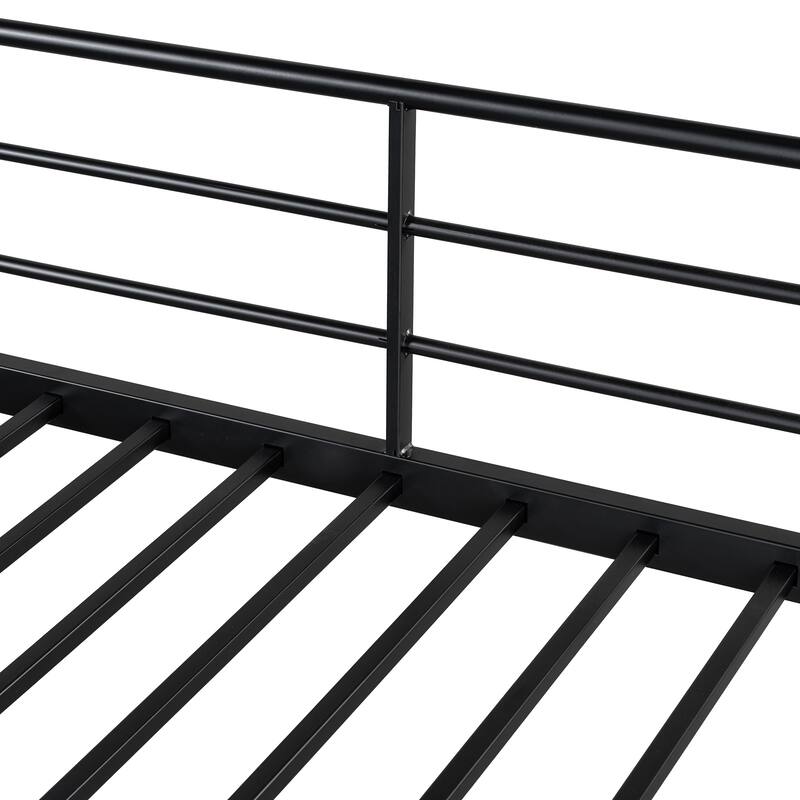 Twin Size Metal Loft Bed with Storage Shelf and Ladder, Black