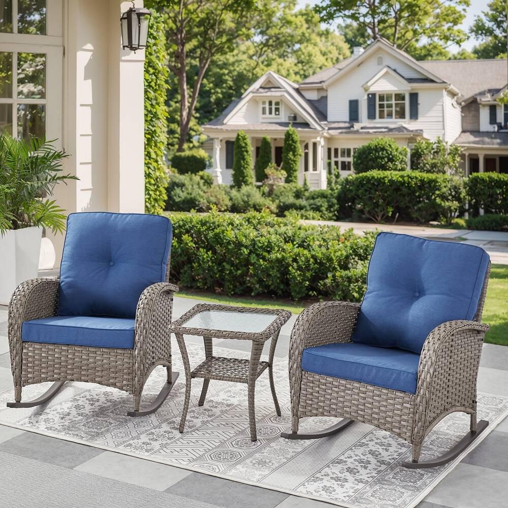 Outdoor Rocking Chair with Side Table Grey-Blue - Grey
