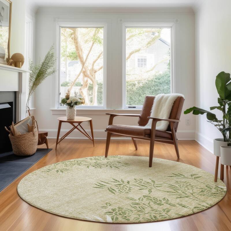 Premium Washable Super Soft Floral Imprints Mayfield Rug - Khaki - 8' x 8' - Round