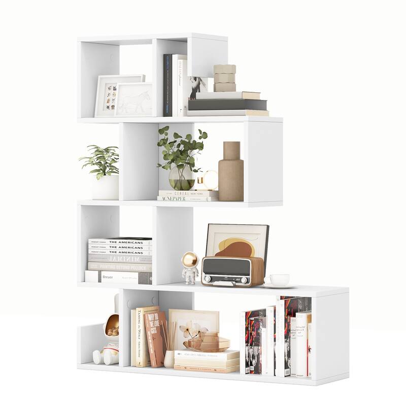 Modern Freestanding S-Shaped Geometric Bookshelf with Vertical Storage for Books and Decor - 31.5" x 8.5" x 39.5" (L x W x H)