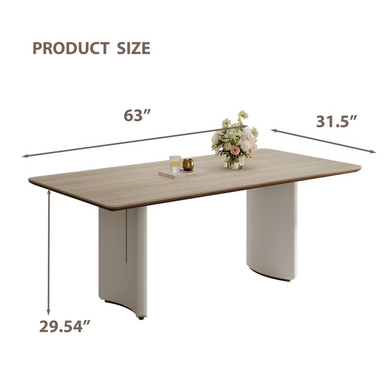 63" Modern Retangular Dining Table For 4-6,beige Sintered Stone Table Top, Cream Kitchen Table For Dining Room