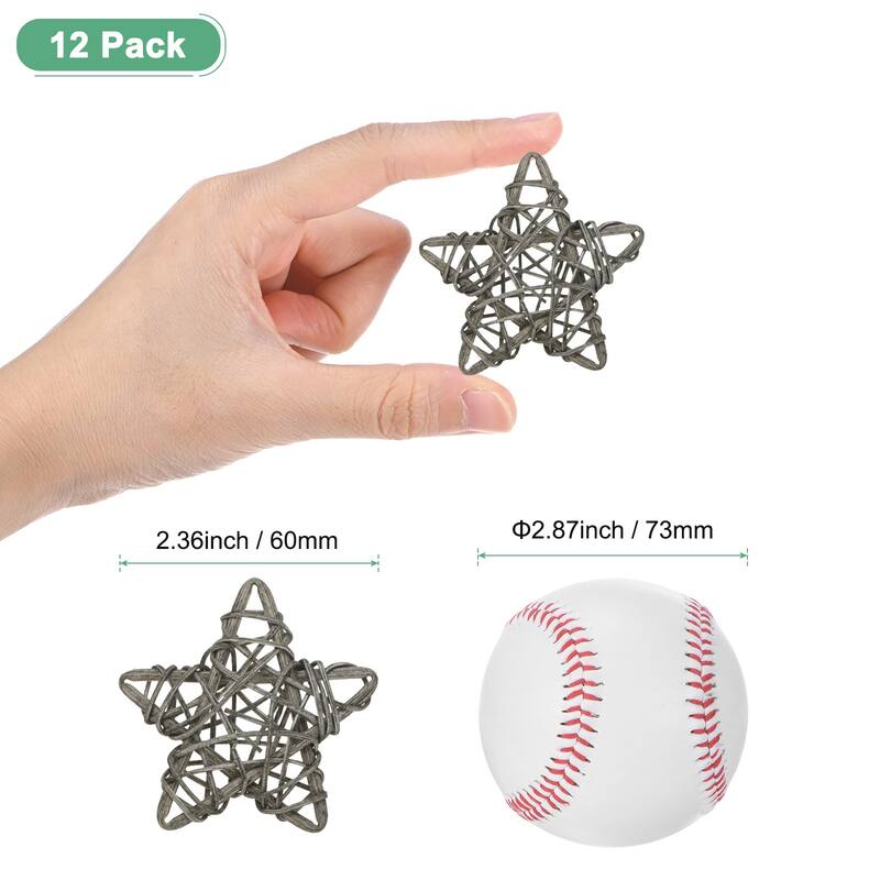 12-Pack Pentagram Wicker Rattan Balls 2.6 Inch for DIY - Light Gray