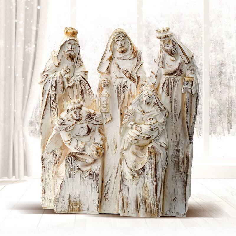 9.5" Resin Carved Wood Block Nativity