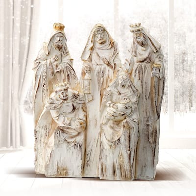 9.5" Resin Carved Wood Block Nativity