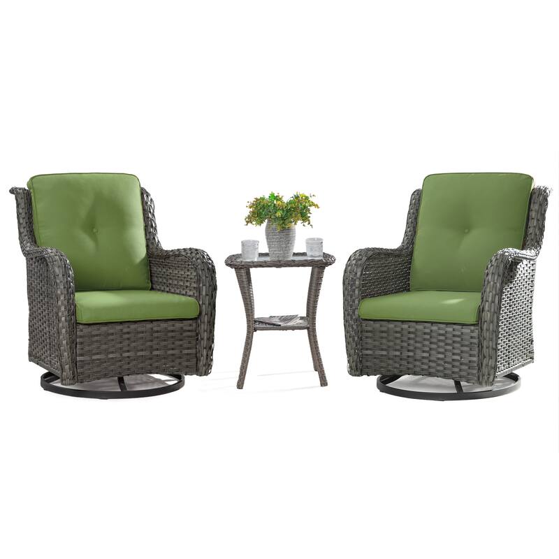Cozywor 3-Piece Wicker Patio Swivel Outdoor Rocking Chair Set