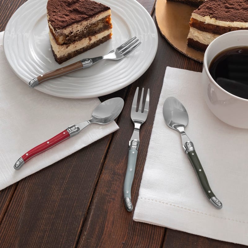 French Home 8-Piece Laguiole Dessert or Cocktail Spoon and Fork Set - Holly Berry