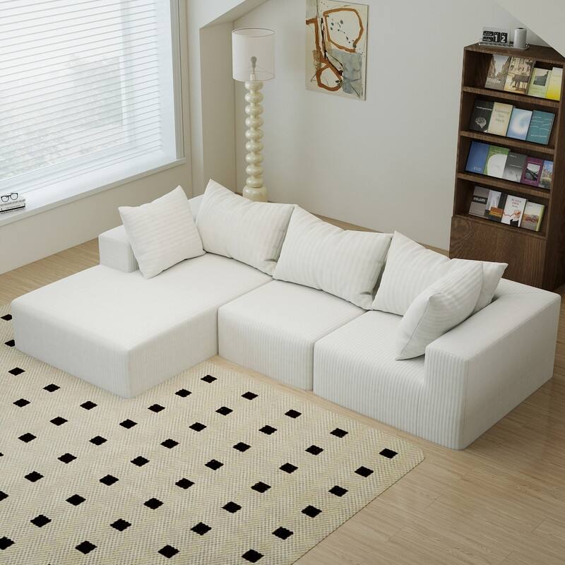 Velvet Sectional Sofa with 5 Pillows Modular L-Shape Sofa