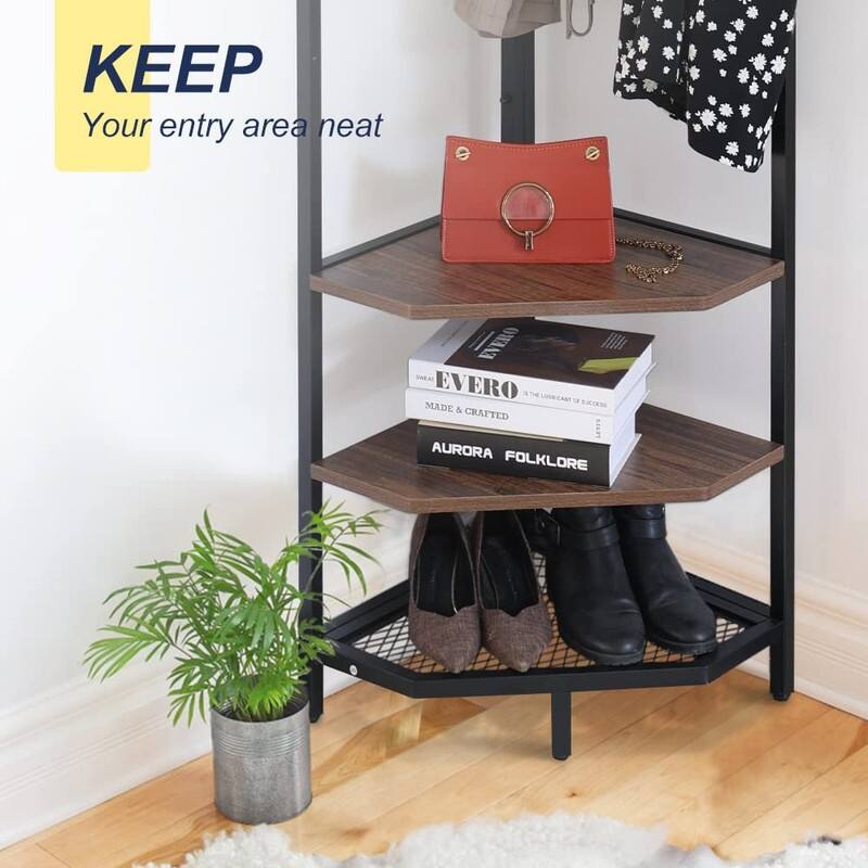 Coat Rack with Shoe Rack - 15.7"D x 70.9"W x 15.7"H