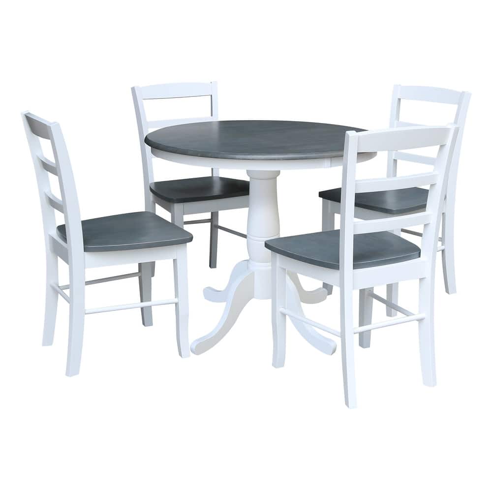 International Concepts Solid Wood 36" Round Pedestal Dining Table with 4 Madrid Ladderback Chairs