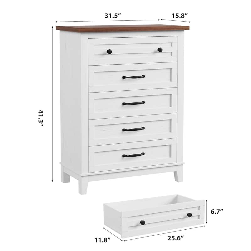 5 Drawer Dresser for Bedroom, Tall Freestanding Chest with Wood Frame and Vertical Storage