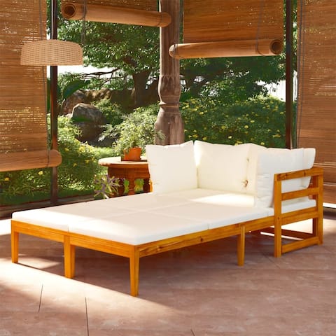 Sun Loungers with Cream White Cushions 2 pcs Acacia Wood