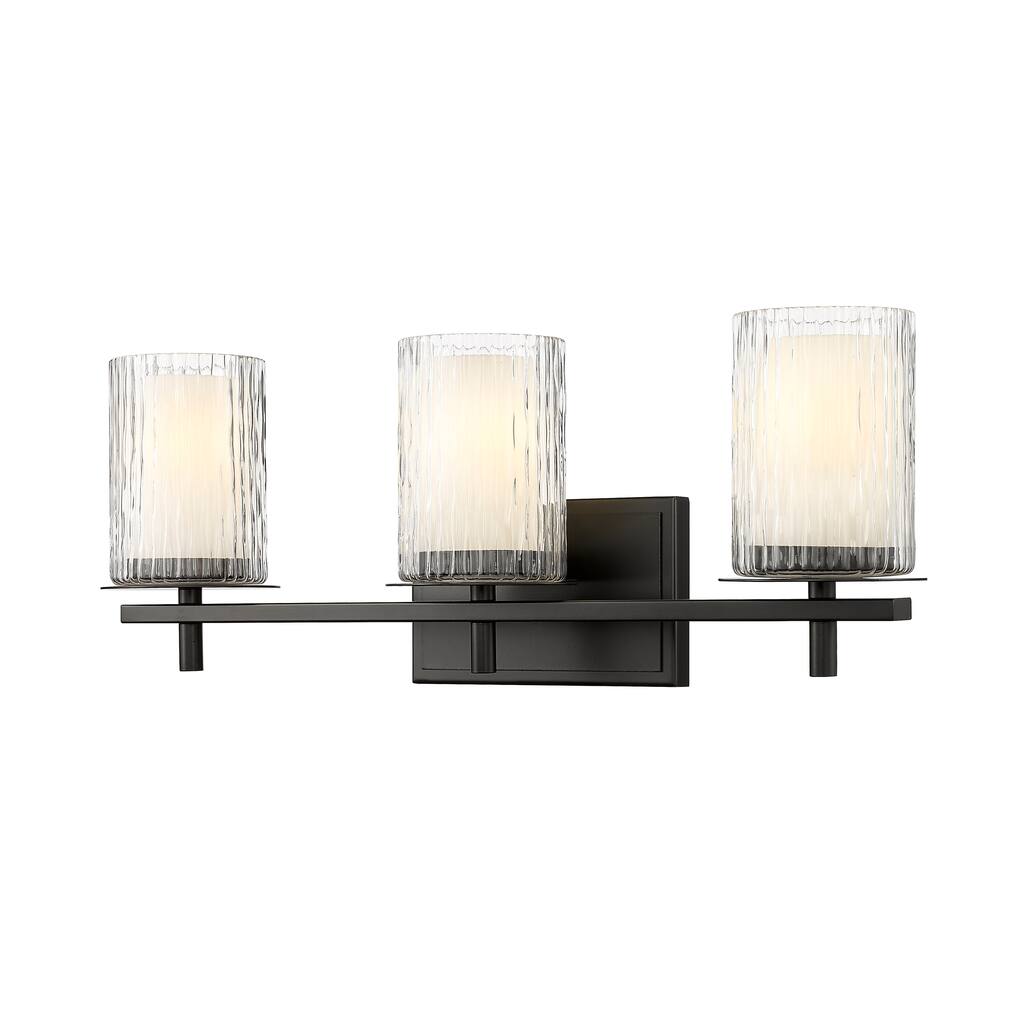 Grayson by Z-Lite 3 Light Vanity in Matte Black with Clear + Etched Opal Glass Shade - Matte Black