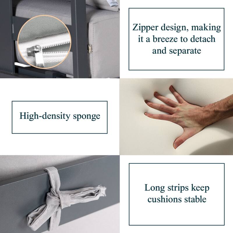 Chelsea 6-Piece Outdoor Patio Sectional Set in Black Aluminum with Removable Cushions for Backyard Garden and Patio Deck