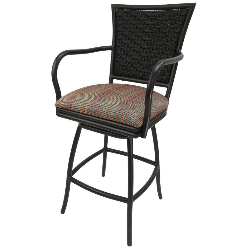 Swivel Counter 26" Bar Stool with Arms Erin - Brown or Biege Frame - 26 inch Seat - Multi Sun Stripe