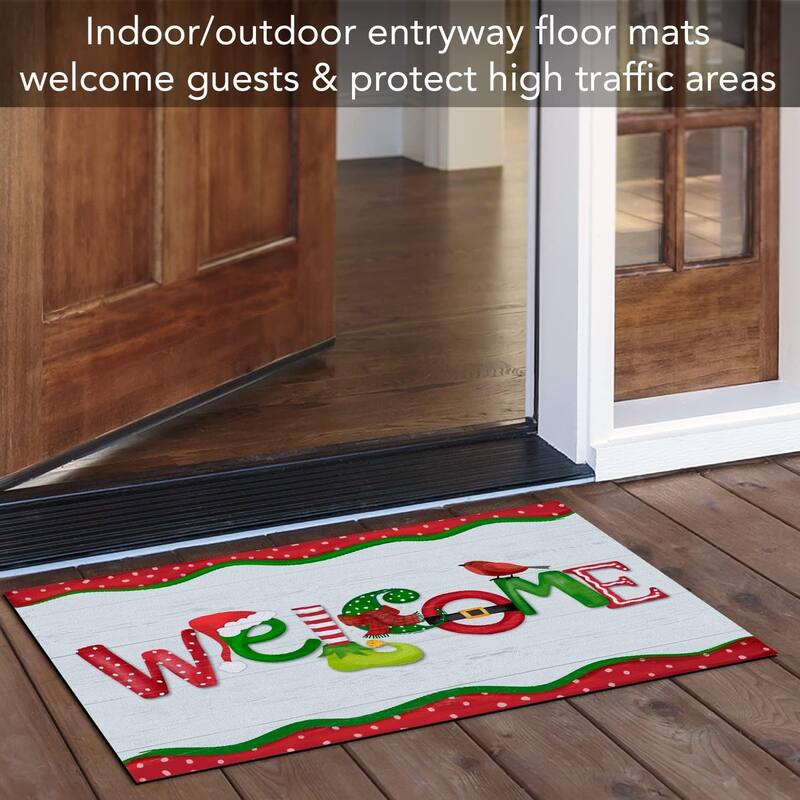 Christmas Welcome Indoor/Outdoor Entryway Mat Made in The USA Low Profile Protective Non-Skid Rubber Backing 29.5" by 17.75"