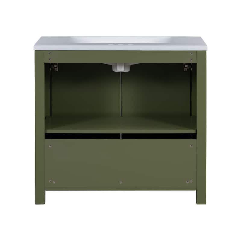 36" Bathroom Vanity with Undermount Resin Sink Combo Set, Solid Wood Frame Bathroom Storage Cabinet with Adjustable Shelves