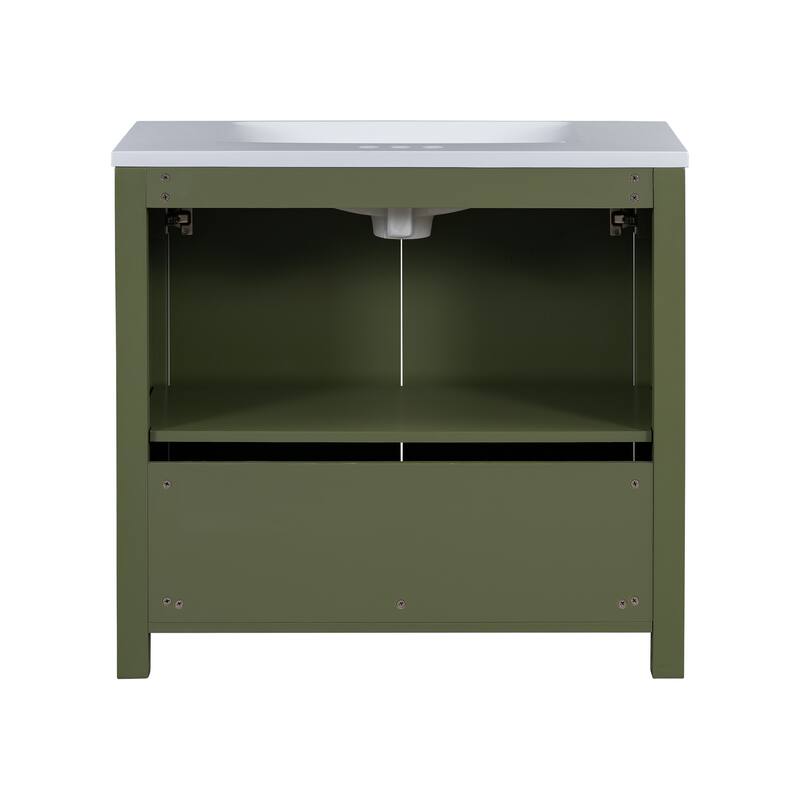 36 inch Freestanding Bath Vanity in Retro Espresso with White Ceramic Top