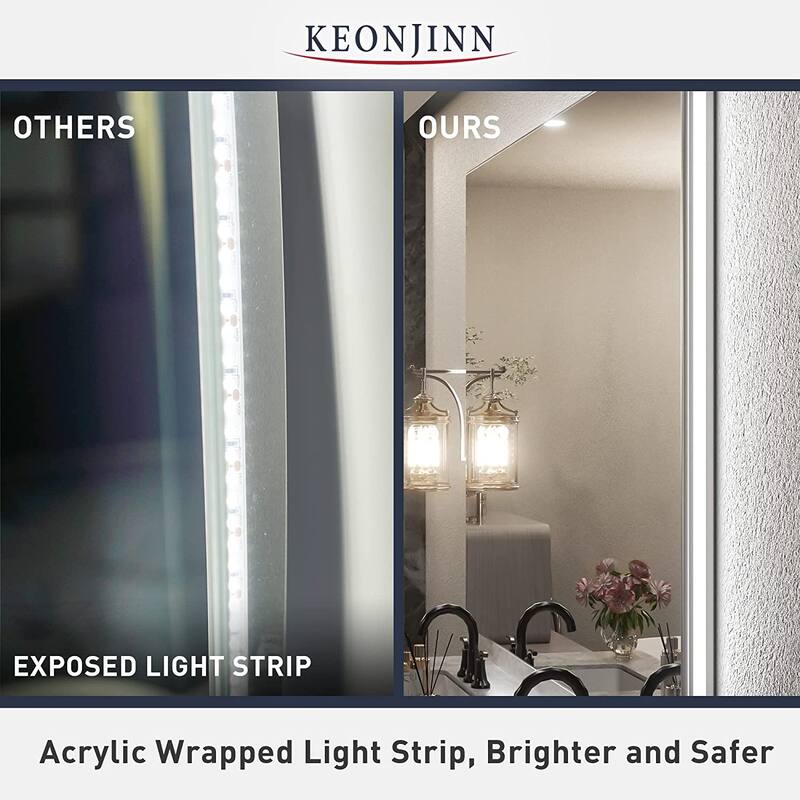 KEONJINN LED Backlit Bathroom Vanity Wall Mirror, Anti-Fog and Dimmable