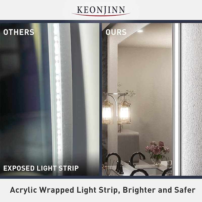 KEONJINN 3 Color LED Backlit Bathroom Vanity Wall Mirror, Anti-Fog, Dimmable