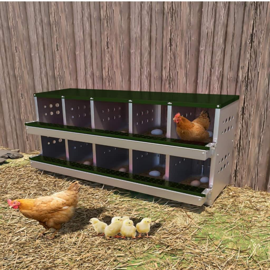 Metal Chicken Nest Egg-laying Box, Wall-mounted Hen Egg-laying Box, 2 Layers, 10 Compartments, Green