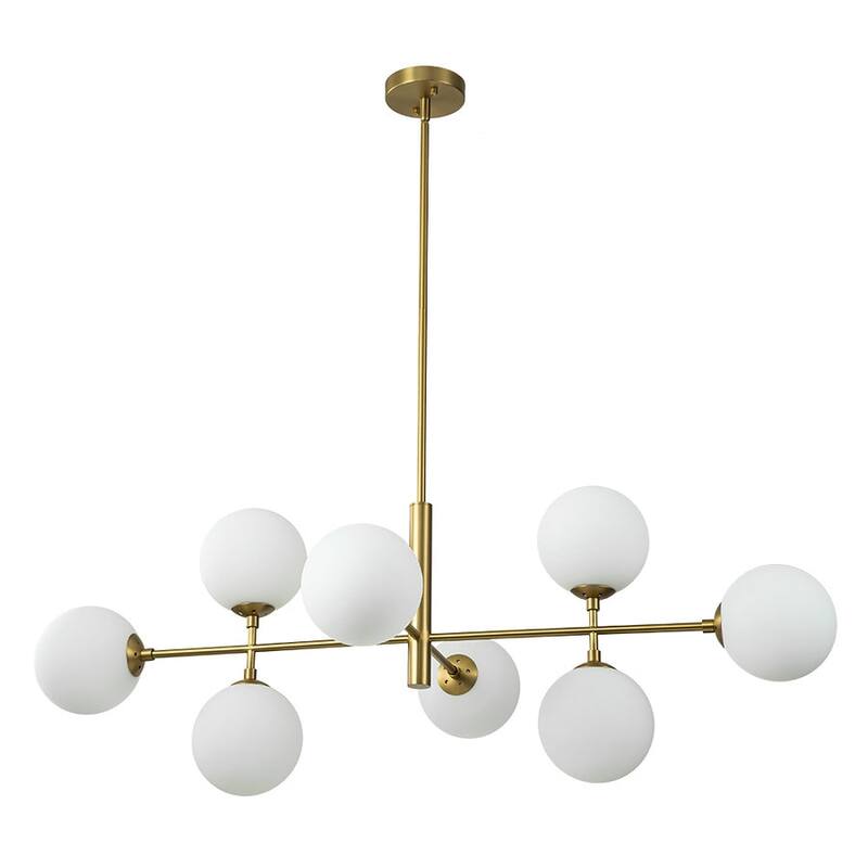 Mid-Century 8-Light Opal Glass Globe Sputnik Island Chandelier