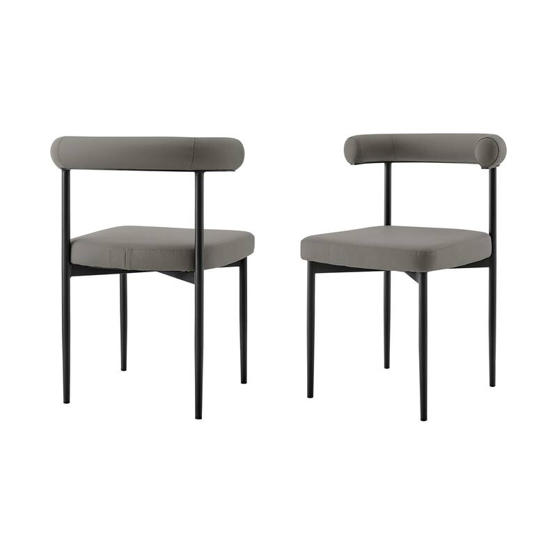 HomeRoots Set of Two Gray And Black Upholstered Faux Leather Open Back Dining Side Chairs