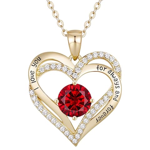 14K Gold Plated with Cubic Zirconia Double Heart Pendant
