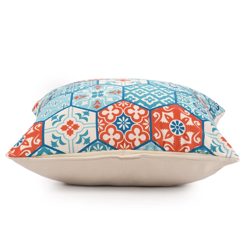 Sevita Handwoven Teal/Orange Patchwork Moroccan Indoor/Outdoor Throw Pillow, 20" x 20"
