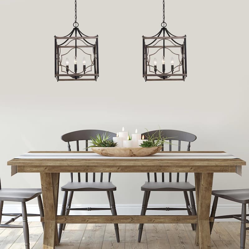 Farmhouse 4-Light Lantern Chandelier for Dining Room Kitchen Island - L14.5" x W14.5" x H 20.5"