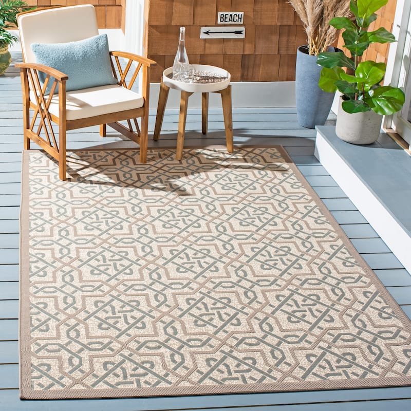 SAFAVIEH Courtyard Karla Indoor/ Outdoor Waterproof Patio Backyard Rug - 4' x 5'7" - Beige/Grey