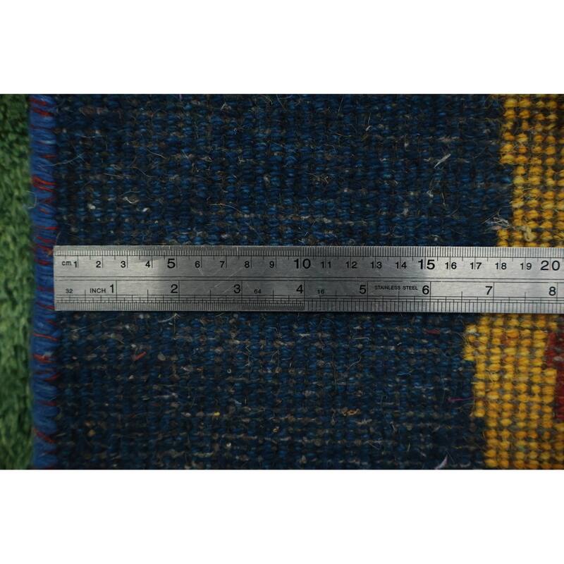 Hand Knotted Oriental 100% Wool Carpet Modern Geometric Green Gabbeh Area Rug - 5' 11'' X 4' 2''