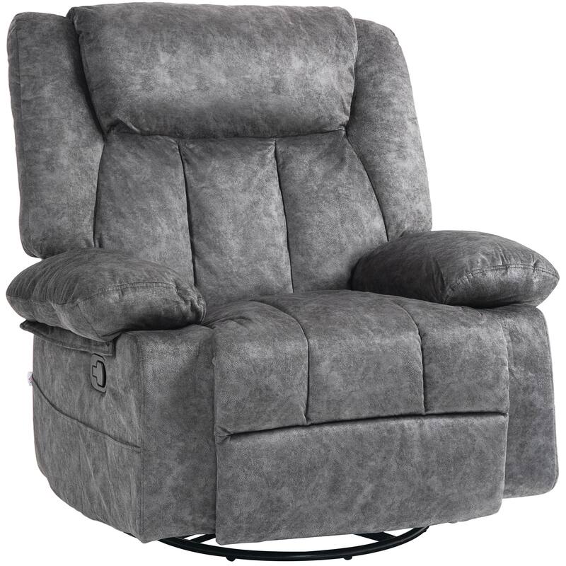 Swivel Rocker Recliner Chair for Living Room, Fabric Reclining Chair for Nursery, Rocking Chair with Footrest, Side Pockets - Grey