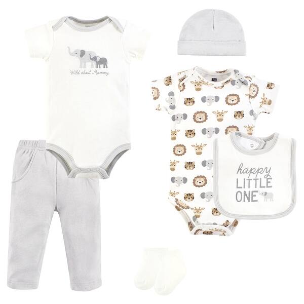 slide 1 of 1, Hudson Baby Cotton Layette Set, Happy Little One Safari 0-3 Months - Happy Little One Safari