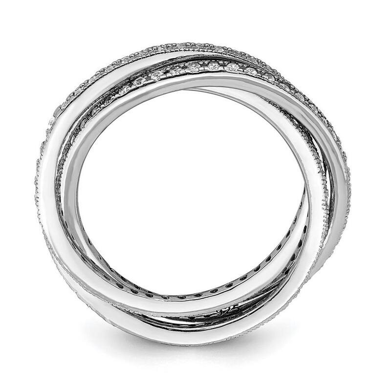 Curata 925 Sterling Silver Rhodium Plated Three 1.5mm Interlocking CZ Cubic Zirconia Rings