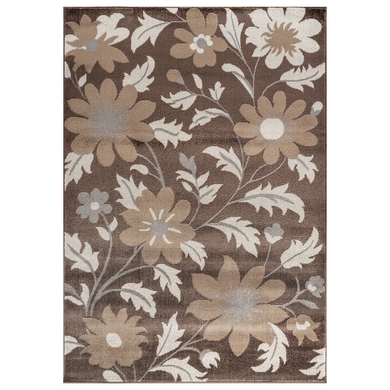 Contemporary Floral Area Rug for Living Room, Bedroom, or Entryway - Low Pile Indoor Rug
