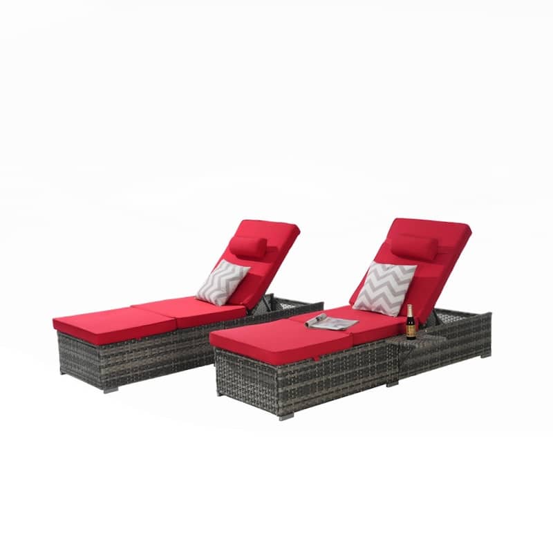 Outdoor Chaise Lounge Chair Set of 2 with Storage